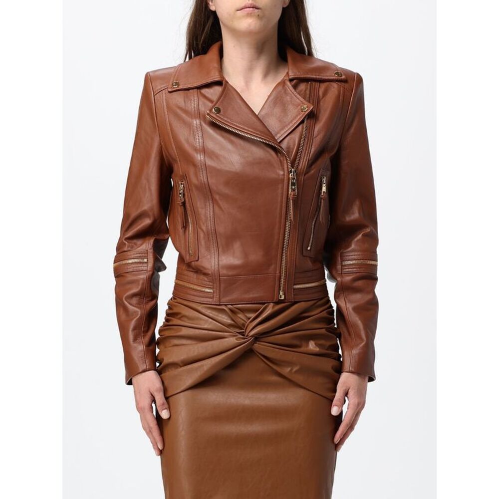 Elisabetta Franchi Slim-Fit Leather Biker Jacket With Asymmetrical Zip